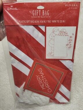 •Vintage Hallmark Striped Print Christmas Plastic Gift Bag 40"x 54"-Gift Bag Set